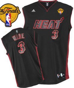 Heat Finals Patch #3 Dwyane Wade Black With Black&Red No. Stitched NBA Jersey