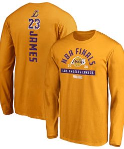 Men's Los Angeles Lakers LeBron James Gold 2020 Finals Bound Name & Number Long Sleeve NBA T-Shirt