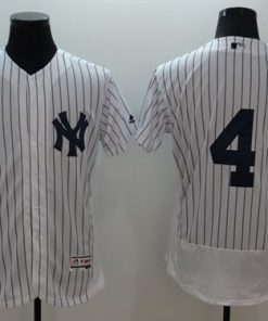 Yankees #4 Lou Gehrig White Strip Flexbase Authentic Collection Stitched MLB Jersey