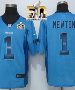 Nike Panthers #1 Cam Newton Blue Alternate Super Bowl 50 Men's Stitched NFL Limited Strobe Jersey