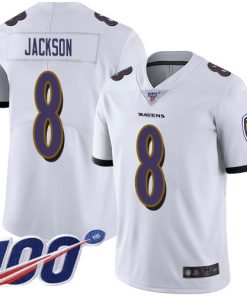Men's Baltimore Ravens #8 Lamar Jackson White 2019 100th Season Vapor Untouchable Limited NFL Jersey