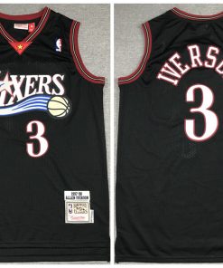 Men's Philadelphia 76ers Black #3 Allen Iverson 1997-98 Throwback Stitched NBA Jersey
