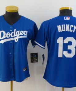 Women's Los Angeles Dodgers #13 Max Muncy Blue Cool Base Stitched MLB Jersey(Run Small)