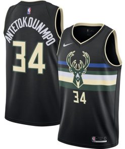 Men's Nike Milwaukee Bucks #34 Giannis Antetokounmpo Black 2019 City Edition Stitched NBA Jersey