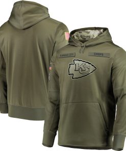 Men's Kansas City Chiefs 2018 Olive Salute to Service Sideline Therma Performance Pullover Stitched  NFL Hoodie