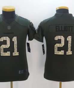 Youth Dallas Cowboys #21 Ezekiel Elliott Army Green Salute To Service Limited Stitched NFL Jersey