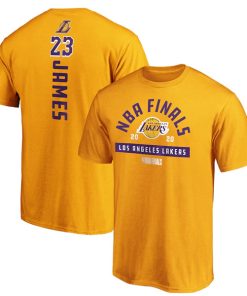 Men's Los Angeles Lakers #23 LeBron James Gold Team Playmaker Name & Number NBA T-Shirt