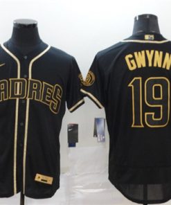 Men's San Diego Padres #19 Tony Gwynn Black Golden Flex Base Stitched MLB Jersey