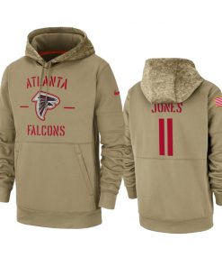 Men's Atlanta Falcons #11 Julio Jones Tan 2019 Salute to Service Sideline Therma Pullover Hoodie