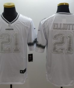 Men's Cowboys #21 Ezekiel Elliott White  Stitched NFL Limited Platinum Jersey