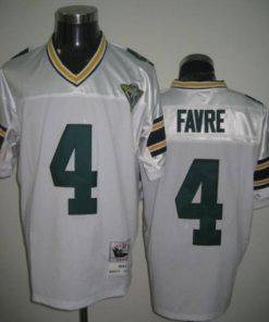 Mitchell & Ness Packers #4 Brett Favre White With 75th Patch Stitched Throwback NFL Jersey