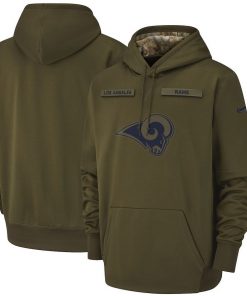 Men's Los Angeles Rams Olive Salute to Service Sideline Therma Performance Pullover 2018 NFL Hoodie