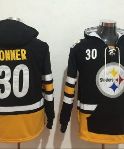 Men's Pittsburgh Steelers #30 James Conner Black All Stitched NFL Hooded Sweatshirt