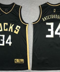 Men's Milwaukee Bucks #34 Giannis Antetokounmpo Black Gold Edition NBA Stitched Jersey