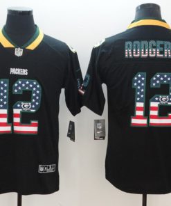 Men's Packers #12 Aaron Rodgers 2018 Black USA Flag Color Rush Limited Fashion NFL Stitched Jersey