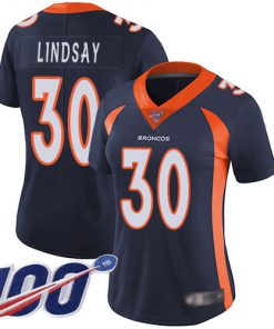 Women's Denver Broncos #30 Phillip Lindsay 2019 Navy 100th Season Vapor Untouchable Limited NFL Stitched NFL Jersey(Run Small)