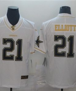 Men's Dallas Cowboys #21 Ezekiel Elliott White 2019 100th Season Golden Edition Stitched NFL Jersey