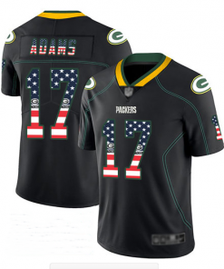 Men's Green Bay Packers #17 Davante Adams Black USA Flag Color Rush Fashion Stitched NFL Jersey