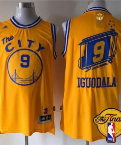 Warriors #9 Andre Iguodala Gold Throwback The City The Finals Patch Stitched NBA Jersey