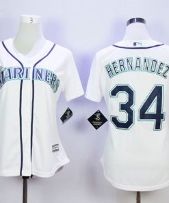 Mariners #34 Felix Hernandez White Home Women's Stitched MLB Jersey