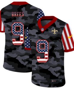 Men's New Orleans Saints #9 Drew Brees 2020 Camo USA Flag Limited Stitched NFL Jersey