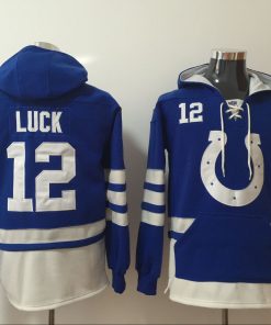 Men's Indianapolis Colts #12 Andrew Luck Blue All Stitched NFL Hooded Sweatshirt