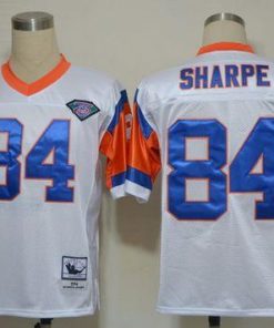 Mitchell And Ness(75TH) Broncos #84 Shannon Sharpe White Stitched Throwback NFL Jersey