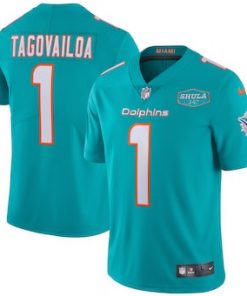 Men's Miami Dolphins #1 Tua Tagovailoa Aqua With 347 Shula Patch 2020 Vapor Untouchable Limited Stitched NFL Jersey