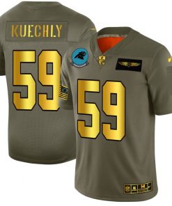 Men's Carolina Panthers #59 Luke Kuechly 2019 Olive/Gold Salute To Service Limited Stitched NFL Jersey
