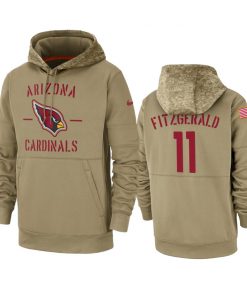 Men's Arizona Cardinals #11 Larry Fitzgerald Tan 2019 Salute To Service Sideline Therma Pullover Hoodie