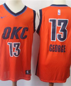 Men's Oklahoma City Thunder #13 Paul George Orange 2018/19 Earned Edition Swingman Stitched NBA Jersey