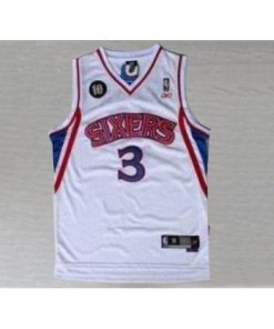 76ers #3 Allen Iverson White Reebok 10TH Throwback Stitched NBA Jersey