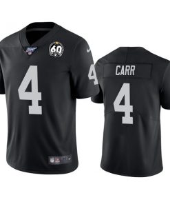 Youth Oakland Raiders #4 Derek Carr Black 2019 100th Season With 60 Patch Vapor Untouchable Limited Stitched NFL Jersey