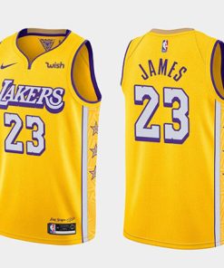 Men's Los Angeles Lakers #23 LeBron James Yellow 2019 City Editon Stitched NBA Jersey