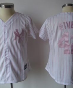 Yankees #42 Mariano Rivera White With Pink Strip Women's Fashion Stitched MLB Jersey