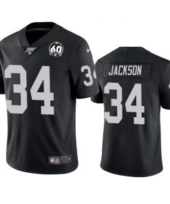 Men's Oakland Raiders #34 Bo Jackson Black Black 60th Anniversary Vapor Stitched NFL 100th Season Jersey