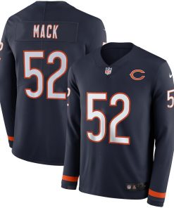 Men's Chicago Bears #52 Khalil Mack Navy Therma Long Sleeve Stitched NFL Jersey