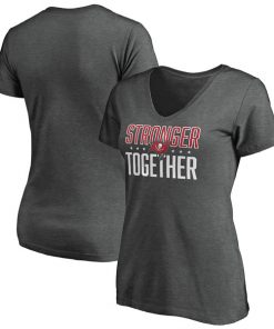 Women's Tampa Bay Buccaneers Heather Stronger Together Space Dye V-Neck T-Shirt(Run Small)