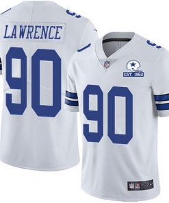 Men's Dallas Cowboys #90 Demarcus Lawrence White With Est 1960 Patch Limited Stitched NFL Jersey