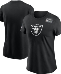 Women's Las Vegas Raiders 2020 Black Sideline Crucial Catch Performance NFL T-Shirt(Run Small)