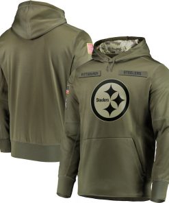 Men's Pittsburgh Steelers 2018  Olive Salute to Service Sideline Therma Performance Pullover Stitched  NFL Hoodie