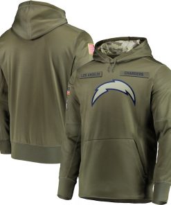 Men's Los Angeles Chargers 2018 Olive Salute to Service Sideline Therma Performance Pullover Stitched  NFL Hoodie