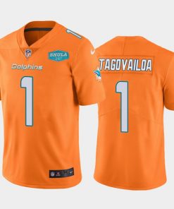 Men's Miami Dolphins #1 Tua Tagovailoa Orange With 347 Shula Patch 2020 Vapor Untouchable Limited Stitched NFL Jersey