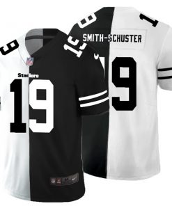 Men's Pittsburgh Steelers #19 JuJu Smith-Schuster Black White Split 2020 Stitched Jersey
