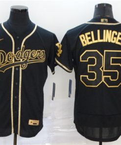 Men's Los Angeles Dodgers #35 Cody Bellinger Black Golden Flex Base Stitched MLB Jersey
