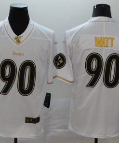 Men's Pittsburgh Steelers #90 T. J. Watt White 2019 100th Season Golden Edition Limited Stitched NFL Jersey