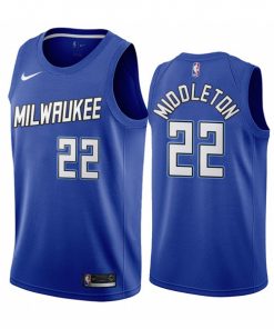 Men's Milwaukee Bucks #22 Khris Middleton Navy City Edition New Uniform 2020-21 Stitched NBA Jersey