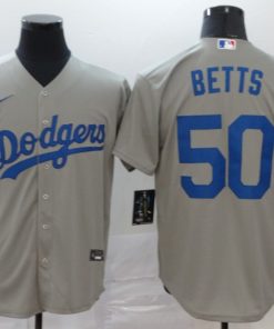 Men's Los Angeles Dodgers #50 Mookie Betts Grey Cool Base Stitched MLB Jersey
