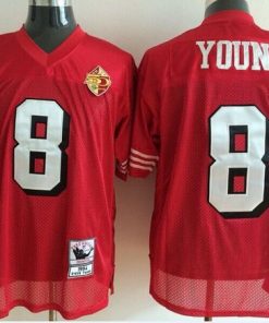 Mitchell And Ness 50TH 49ers #8 Steve Young Red Stitched Throwback NFL Jersey