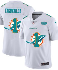 Men's Miami Dolphins #1 Tua Tagovailoa White With 347 Shula Patch 2020 Shadow Logo Limited Stitched NFL Jersey